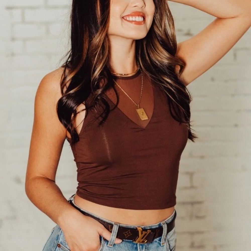Brown Mesh Brami Crop